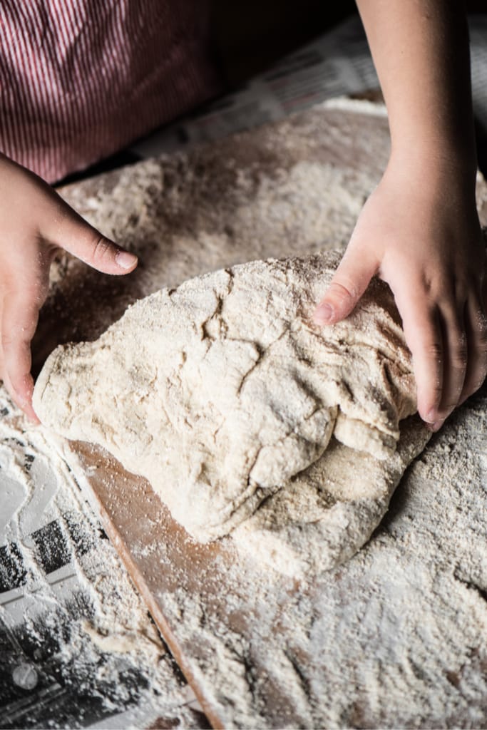 Kneeding sourdough bread dough